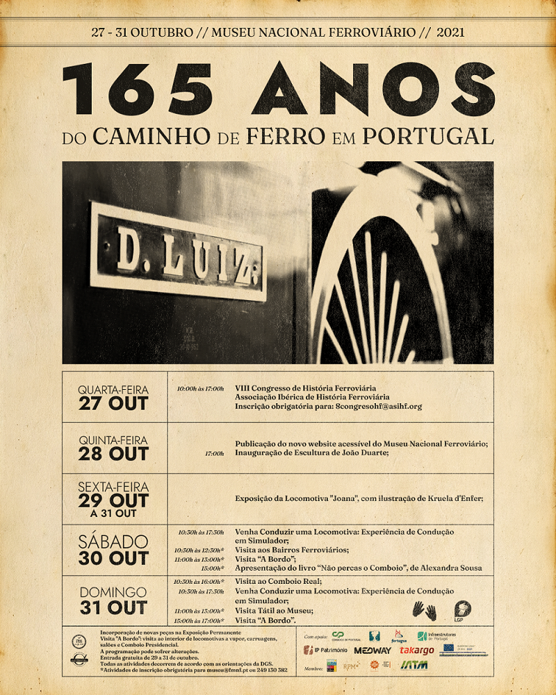 cartaz geral das comemorações dos 165 anos do Caminho de Ferro em Portugal